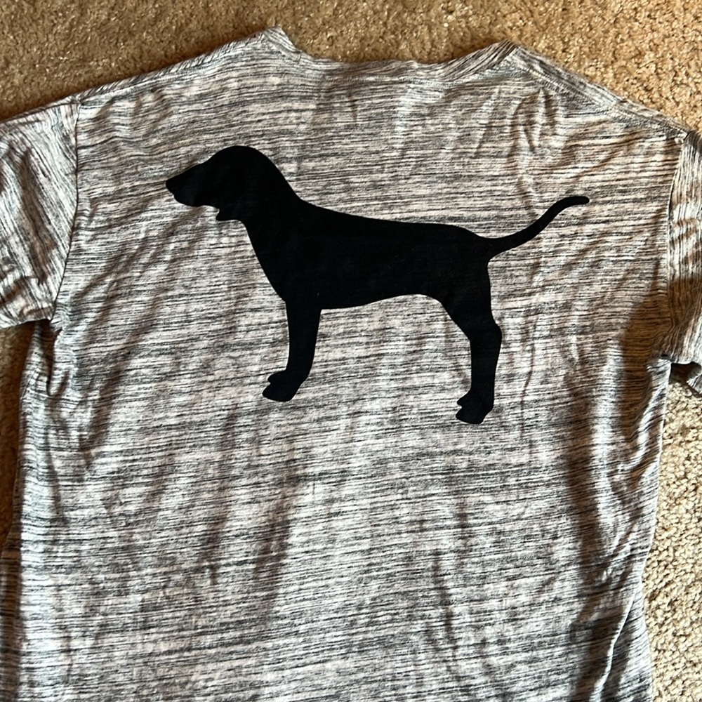 Pink Victoria’s Secret long sleeve gray tee shirt top dog black size small - Picture 2 of 6